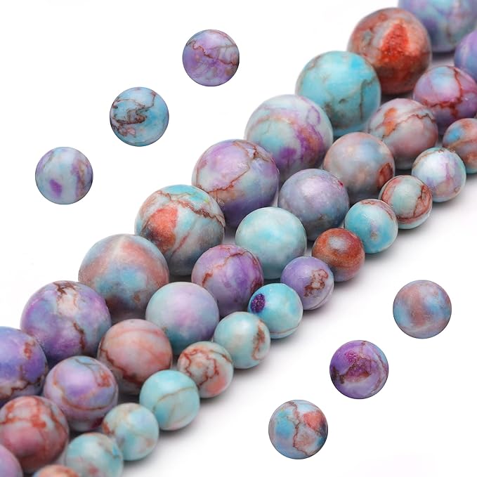 Youngbling Natural Gemstone Beads for Jewelry Making,8mm Purple Jasper Polished Round Smooth Stone Beads,Genuine Real Stone for Bracelet Necklace 15 Inch