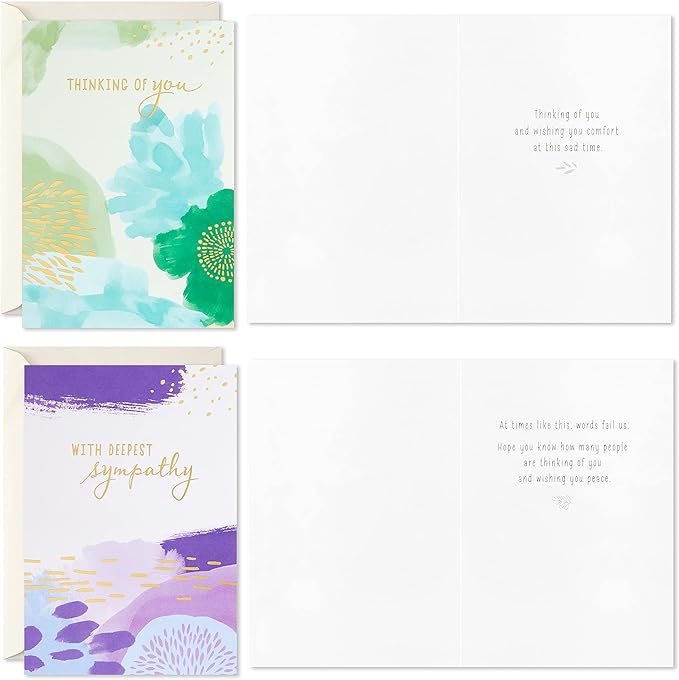 Hallmark Sympathy Cards Assortment, Abstract Watercolor (16 Assorted Thinking of You Cards with Envelopes)