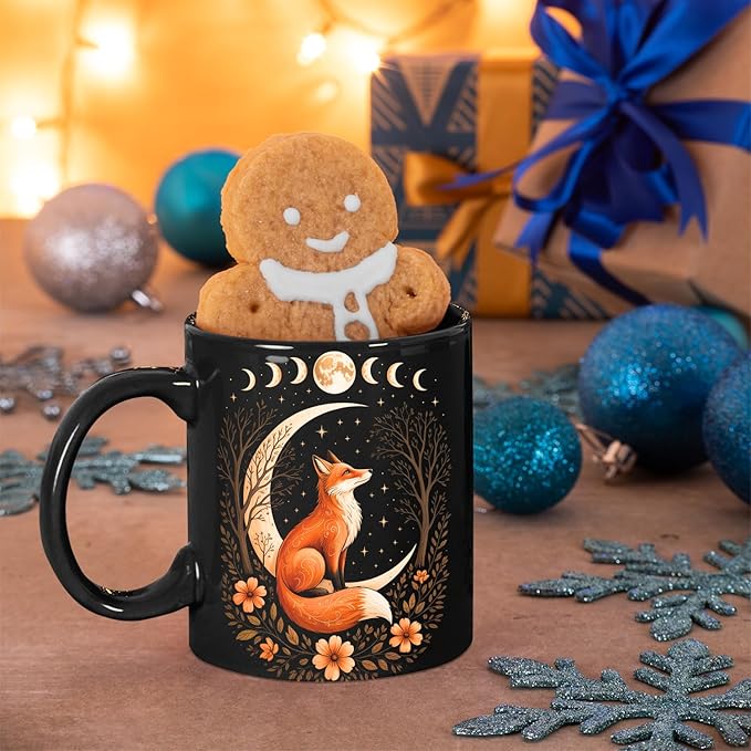 Personalized Witchy Moon Cottagecore Aesthetic Floral Fox Women Girls Coffee Mug, Gift For Men, Women Ceramic Mug 11oz - 15oz