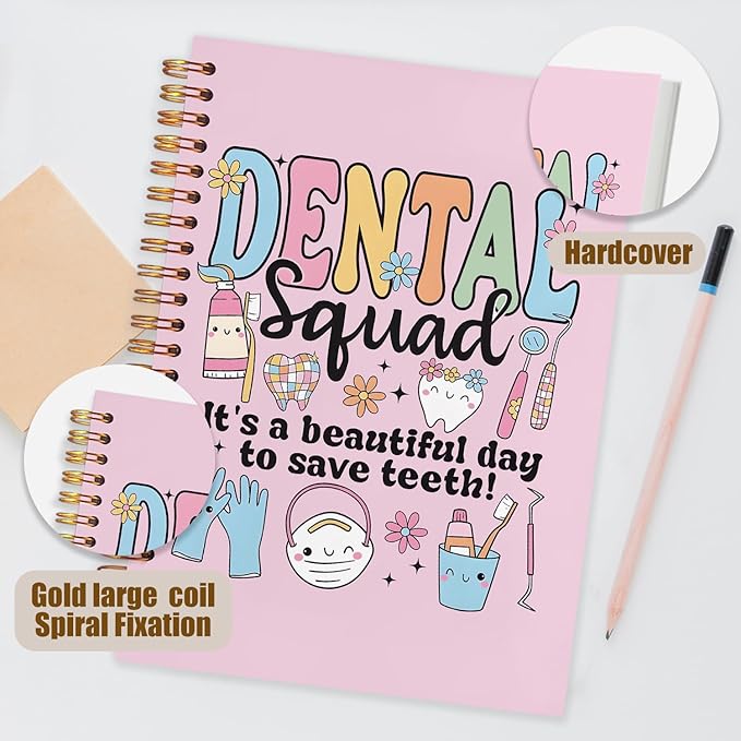 Dental Dentist Gifts Notebook, Dental Assistant Graduation Gifts Journal, Pink Dental Squad Spiral Notebook Journal for Note Taking, Dentist Office Supplies, 5.5x8.3 Inch