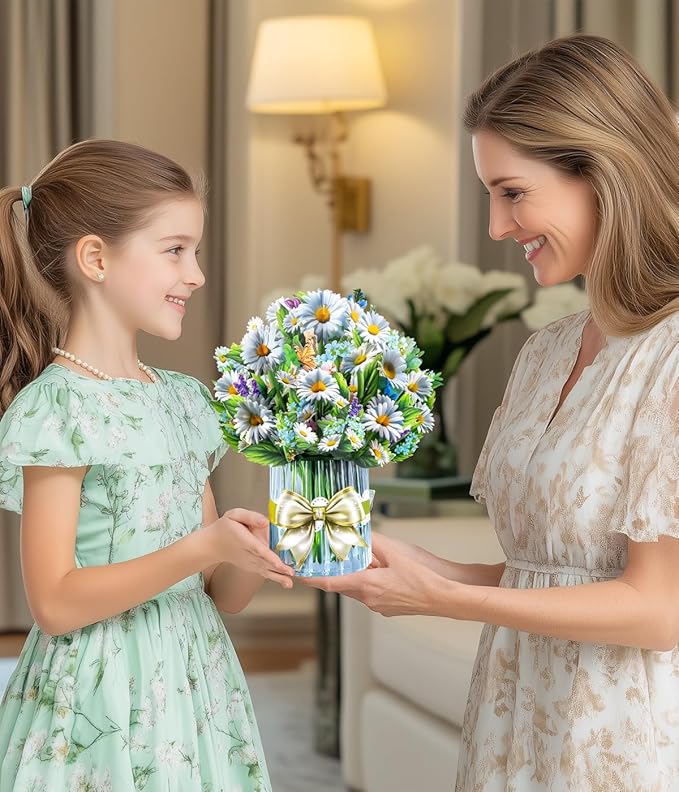 3D Pop Up Flower Bouquet Cards with 3 Envelopes & Blank Notecards, Featuring Multicolor Roses & Butterflies, White Daisies & Lavender, Pink & White Lilies for Birthday, Mother's Day, Get Well, Anniversary,All Occasions