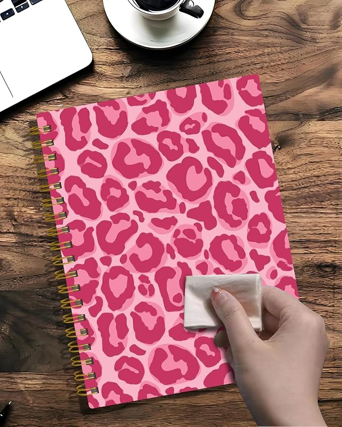 Spiral Journal Notebook,A5 Hardcover Lined Journals for Women 6 x 8.3 in,60 Sheets 120 Pages Thick Paper,Cute College Ruled Writing Notebook for Office Work School(Pink Spot Leopard)