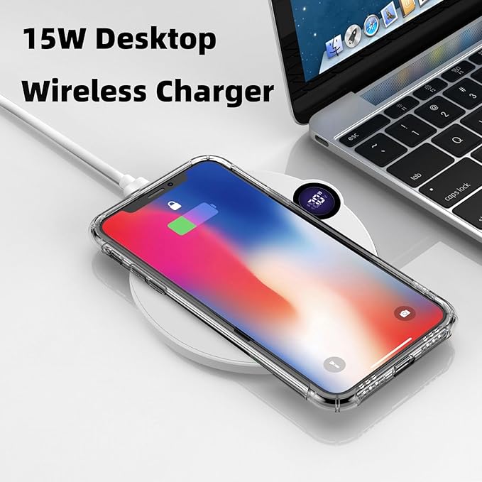 Wireless Charger for iPhone 17 16 15 14 13 12 Air Pro Plus Max/11/X/8 Series, 15W Max Wireless Fast Charging Pad for Samsung Galaxy S24/S23/S22/S21/S20/Note 10/Note 9/Note 8/LG/Google Pixel, White