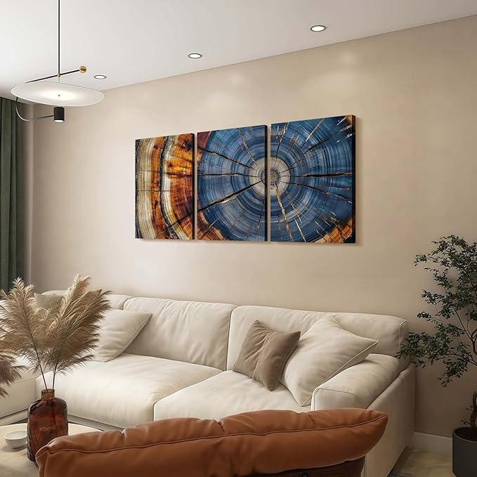 3pcs Tree Rings Abstract Wood Grain Framed Wall Art Decor Canvas Print Picture Nature Plant Modern Artwork Poster Gallery Bedroom Living Room Office 16x24 Inch Ready to Hang