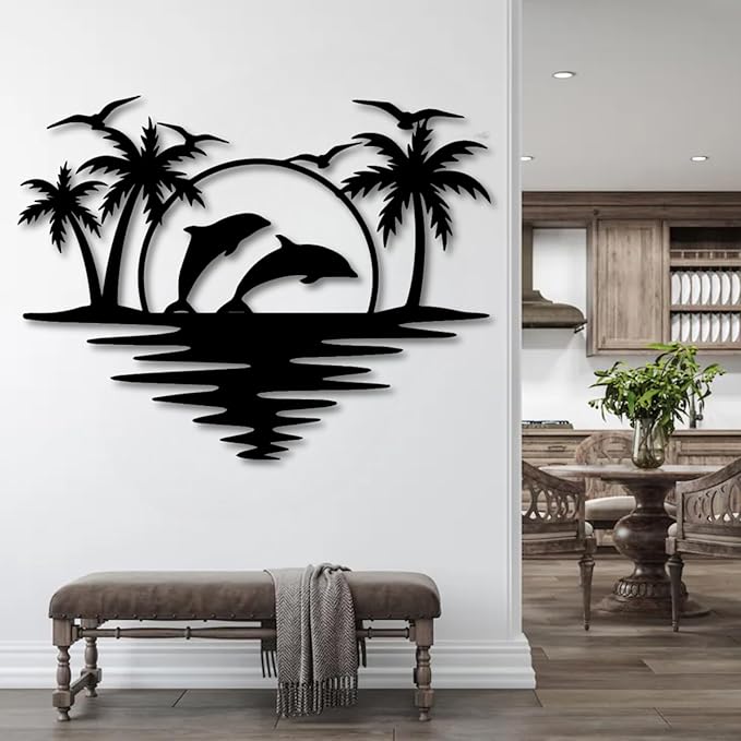 Palm Tree Metal Wall Decor,Palm Tree Outdoor Wall Art,Tropical Palm Tree Wall Decorations for Living Room,Outdoor Wall Decorations for House(19"×14",White)
