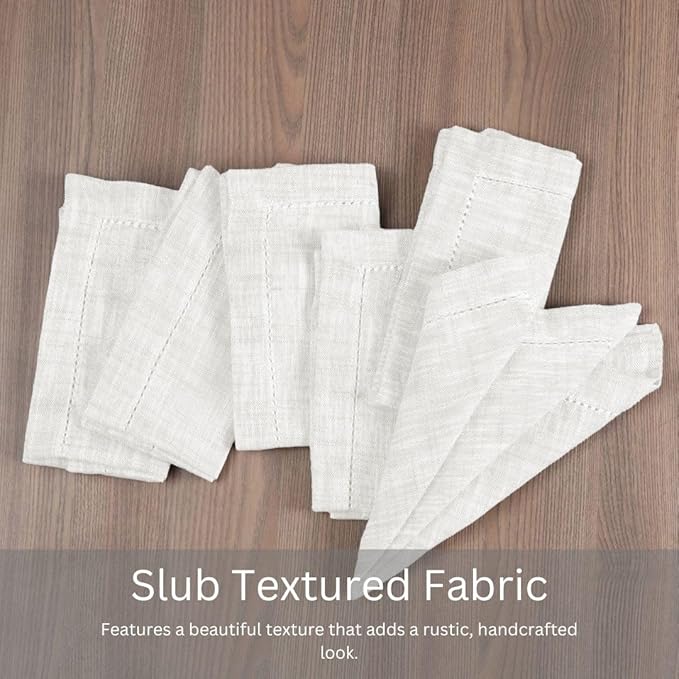 Slub Textured Dinner Napkins Set of 6-100% Cotton Cloth Napkins 18x18 Inch - Soft Durable Washable Fabric Napkins for Everyday Use & Special Occasions Christmas - White