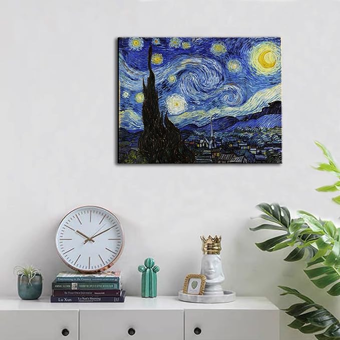 Starry Night, Vincent Van Gogh Canvas Wall art, Classic Paintings Framed Pictures Poster, Abstract Artwork Prints for Home Decor 16"x24"