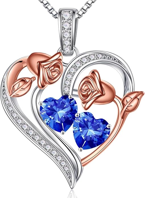 Iefil Christmas Gifts for Women Wife - 925 Sterling Silver Rose Heart Necklace, Stocking Stuffers for Women, Anniversary Birthday Gifts for Wife Girlfriend Mom