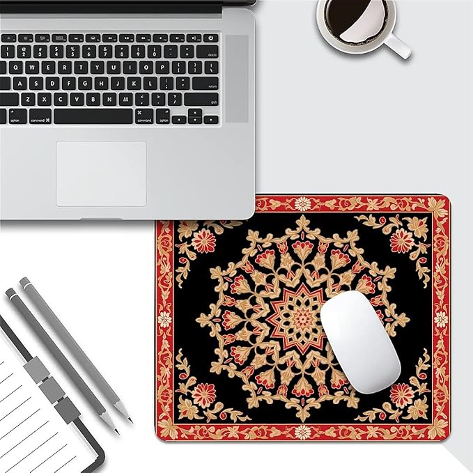 Square Mouse Pad Floral Carpet, Personalized Premium-Textured Custom Mouse Mat Design, Washable Mousepad Cloth, Non-Slip Rubber Base Computer Mouse Pads for Wireless Mouse