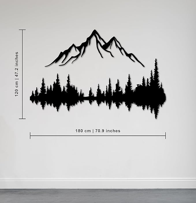 Metal Wall Art - Mountain & Forest Metal Wall Decor - Large Wall Sculpture for Rustic Home Living Room Bedroom Indoor/Outdoor (Black, 70.9'' x 47.2'' / 180 x 120 cm)
