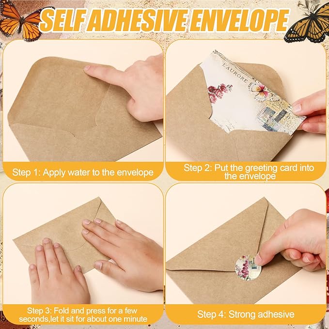 100 Pcs Nature Vintage Design Blank Greeting Cards 4x6, Rustic Butterfly Blank Cards, 10 Designs, Great Stationary Set for All Occasions with Matching Rustic Envelopes and Stickers