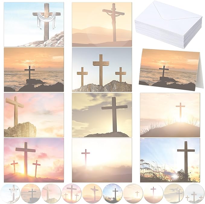 100 Pcs Blank Greeting Cards 4x6, Religious Stationery with Cross Design, 10 Designs, Ideal Stationary Set for All Occasions, Note Cards with Matching White Envelopes and Stickers