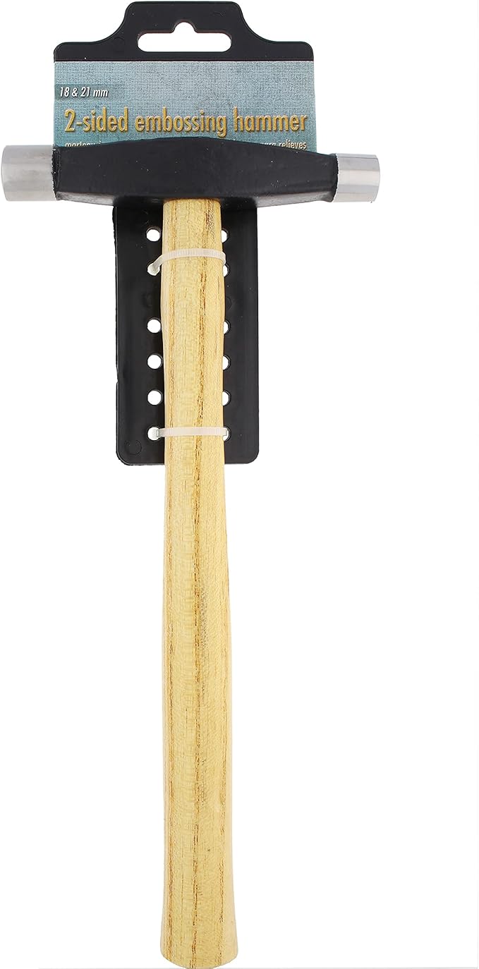 The Beadsmith Two-Sided Embossing Hammer - 11 inches Wooden Handle, 260mm Steel Head with 15 & 18mm Faces - Repousse Tool Used to Add Texture and Dimension to Metalwork