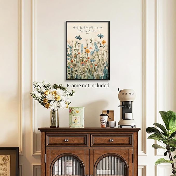 Religious Christian Wildflower Wall Art Bible Verse Scripture Poster Vintage Botanical Canvas Prints for Apartment Bedroom Gallery Wall Decor 08x10 inch Unframed
