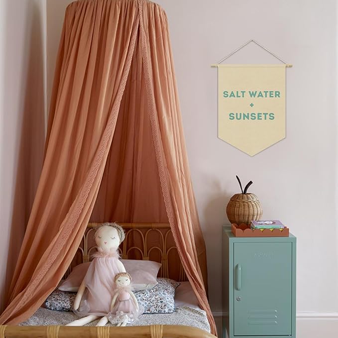 Ocean Nursery Decor, Salt Water Sunsets Beach Linen Canvas Banner, Neutral Coastal Nautical Nursery Wall Hanging Pennant Flag Banner for Kids Toddler Room Bedroom Playroom Decor, 15x11in