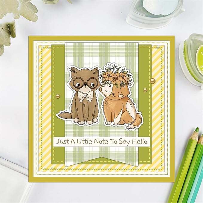 Cat Bird Basket Stamps and Cutting Dies for Card Making DIY Transparent Silicone Clear Stamp and Metal Die Cuts Sets for Scrapbooking Paper Greeting Cards Decor Seals Craft Supplies