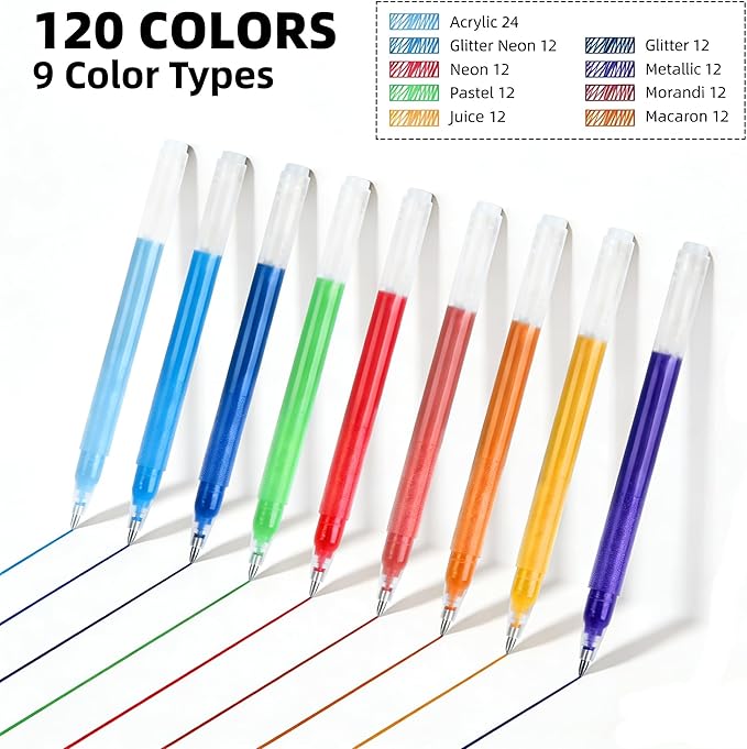 120 Color Gel Pens for Adult Coloring Books,1.0mm Fine Point Acrylic Gel Pens,Glitter Colored Gel Pens Set,Large Capacity Artist Maker Pens for Drawing Doodling Journaling, Art Supplies and DIY Crafts