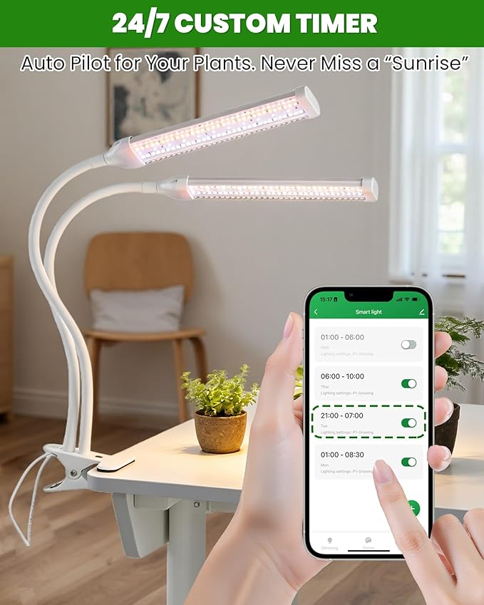 yadoker Clip LED Growing Light Full Spectrum for Indoor Plants,Plant Lamp with 360°Rotatable Gooseneck,10 Level Dimmable, Automatic Timer, 5V Low Safe Voltage,Idea for Small Plants