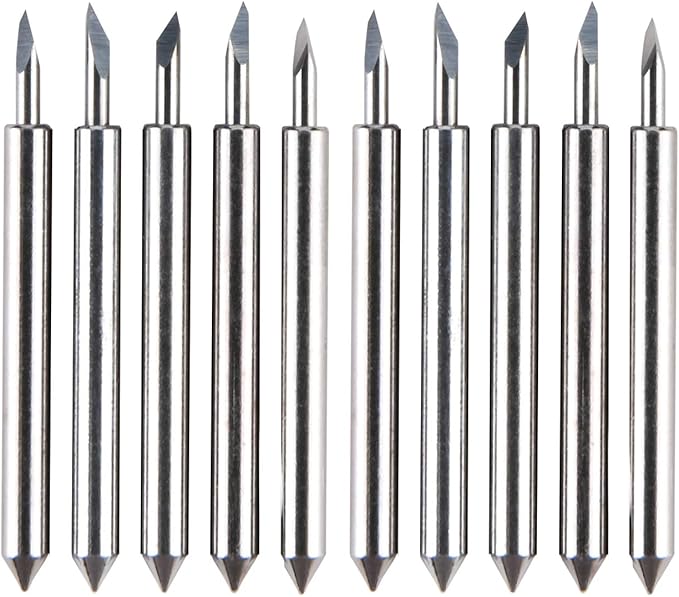 HQMaster 60 Degree Tungsten Steel Lettering Blade Vinyl Cutter Blades for Roland Cutting Plotter, Blue Cap Pack of 10