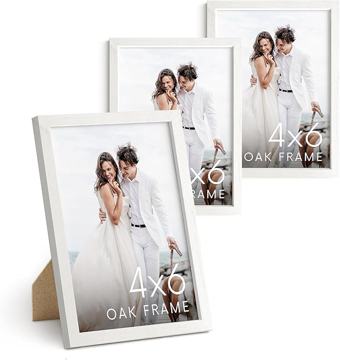 HAUS AND HUES White Oak Wood 4x6 Picture Frames - Set of 3, Natural Frames for Photos and Wall Collage