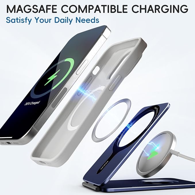 Cell Phone Stand,Adjustable Height and Angle Foldable Phone Holder for Desk, Aluminum Cell Phone Holder,Strong Magnetic Phone Stand Compatible with iPhone 16/15/14/13/12 Series (Navy Blue)