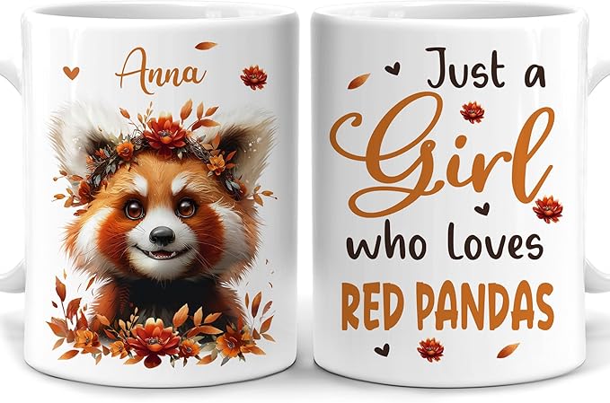 Hyturtle Personalized Cute Red Panda Coffee Mug - Gift For Red Panda Lover - Just A Girl Who Loves Red Pandas - Red Panda Gift For Women - Animal Lover Gift - Custom Coffee Cup Ceramic Mug 11oz 15oz
