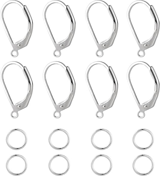 925 Sterling Silver Leverback French Hooks - Hypoallergenic Earring Backs With Jump Rings Set - Dangle Hooks Sterling Silver Findings Supplies for Jewelry Making