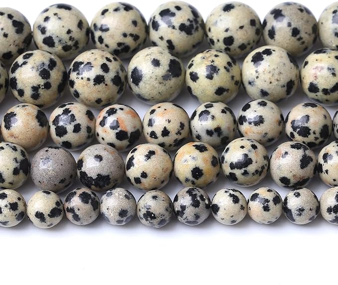 10mm 38pcs Natural Stone Beads Dalmatian Jasper Round Loose Spacer Beads for Jewelry Making DIY Bracelet Necklace Accessories (10mm, Dalmation Jaspers)