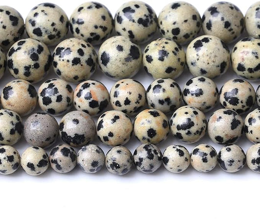 10mm 38pcs Natural Stone Beads Dalmatian Jasper Round Loose Spacer Beads for Jewelry Making DIY Bracelet Necklace Accessories (10mm, Dalmation Jaspers)