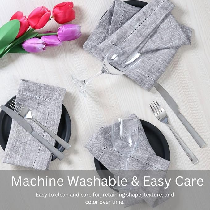 Slub Textured Dinner Napkins Set of 6-100% Cotton Cloth Napkins 18x18 Inch - Soft Durable Washable Fabric Napkins for Everyday Use & Special Occasions Napkins Christmas - Grey