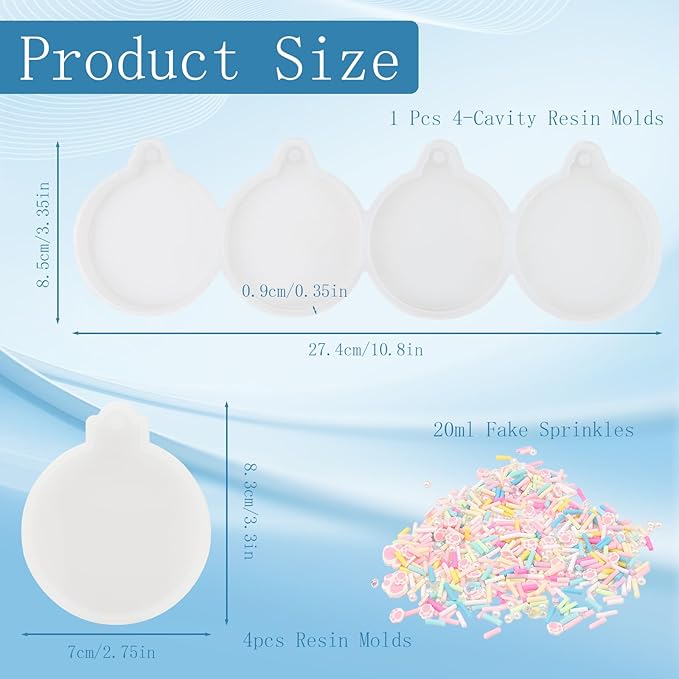 6 Pcs Silicone Resin Ornament Molds Kit, 4-Cavity Deep Round Mold & 4 Holiday Ornament Resin Molds with Fake Sprinkles, Epoxy Resin Molds for Christmas DIY Crafts, Keychains & Jewelry Making