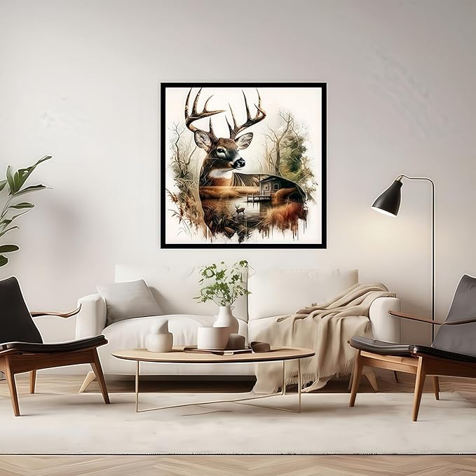 JYXSJYYD Paint by Numbers Kit for Adults Beginner,Deer Easy Paint by Number Kits Canvas Without Framed,DIY Acrylic Oil Painting Adults Paint by Numbers Kits for Home Wall Decor 16x16 Inch.