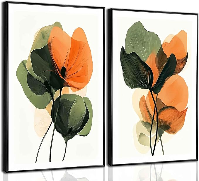 2Pcs Abstract Plants Floral Canvas Wall Art Modern Botanical Flower Painting Decor Pictures Medieval Colorful Boho Posters Prints for Dining Living Kitchen Church Bedroom Decoration No framed
