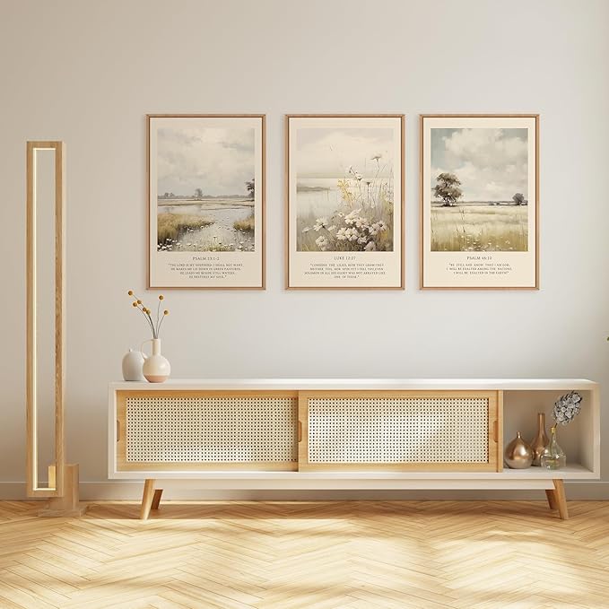 HPINUB Christian Bible Verse Framed Canvas Wall Art Set,Modern Scripture Floral Wall Decor,Vintage Jesus Religious Natural Wildflower Art Print for Living Room,Bedroom,Farmhouse,Prayer Room-16"x24"x3