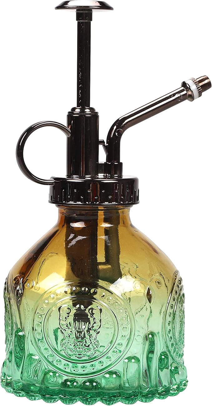 Glass Plant Mister Spray Bottle 200ML Watering Bottle with Top Pump Watering Can for Indoor Outdoor House Plants,Flowers (Brown-Green)