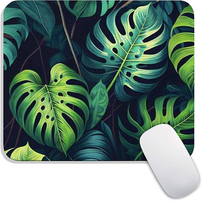 Square Mouse Pad Green Leaves, Personalized Premium-Textured Custom Mouse Mat Design, Washable Mousepad Cloth, Non-Slip Rubber Base Computer Mouse Pads for Wireless Mouse