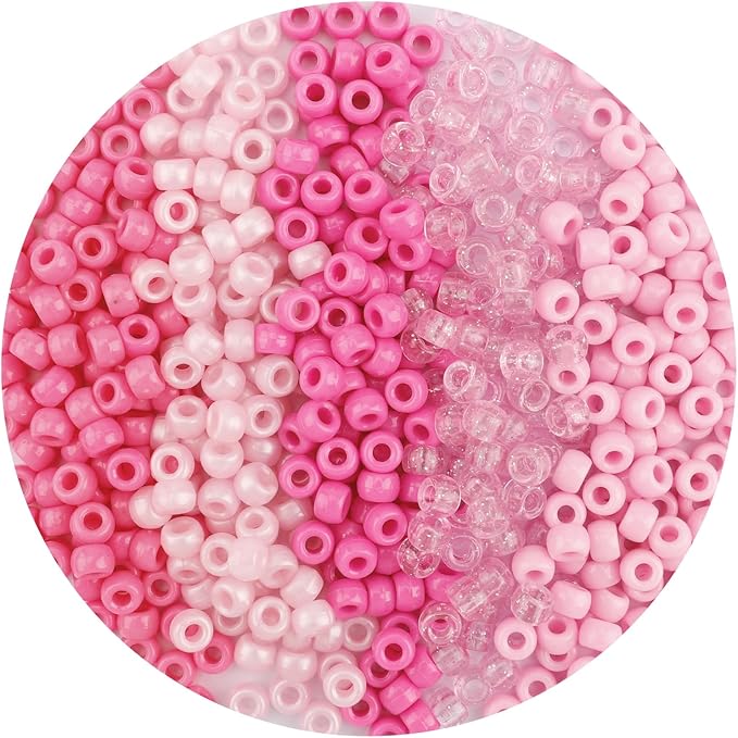 1100pcs QPIXVB Pink Pony Beads,Pink Beads for Bracelets Making,Hair Bead for Braid,Pastel Bead,Necklace Keychain Charms Making Supplies