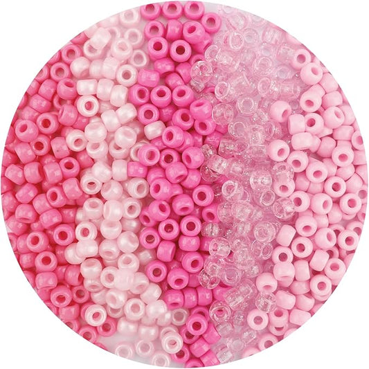 1100pcs QPIXVB Pink Pony Beads,Pink Beads for Bracelets Making,Hair Bead for Braid,Pastel Bead,Necklace Keychain Charms Making Supplies
