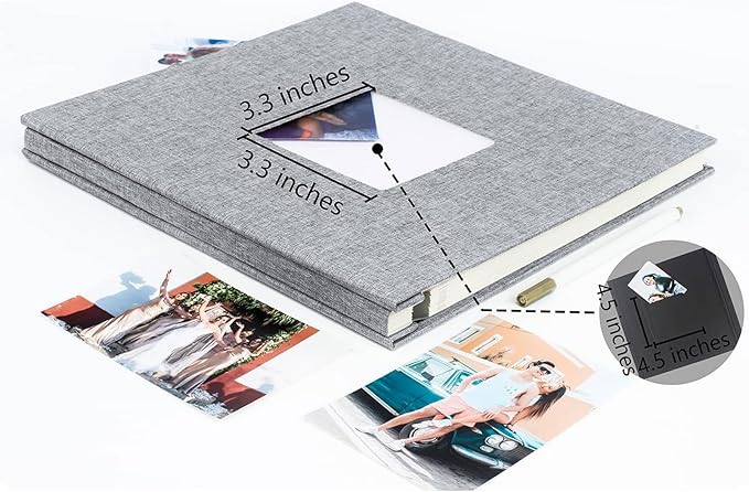 Photo Album Self Adhesive Pages for 4x6 5x7 8x10 Pictures Magnetic Scrapbook Photo Albums with Sticky Pages Books with A Metallic Pen for Baby Wedding Family 11x10.6 Grey 40 Pages