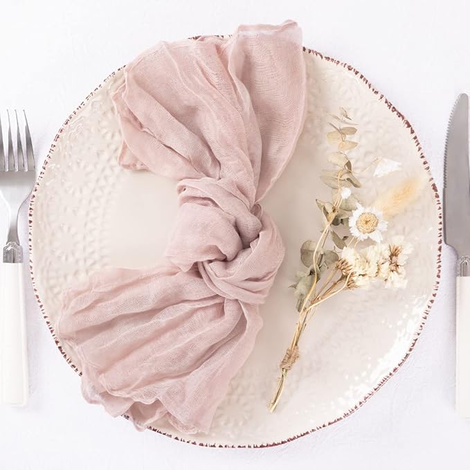20 Pack Pink Cheesecloth Napkins Spring Cloth Napkins Set of 20 Pale Pink Dinner Napkins Bulk 21x21 Inches for Wedding Bridal Shower Baby Shower Valentine's Day