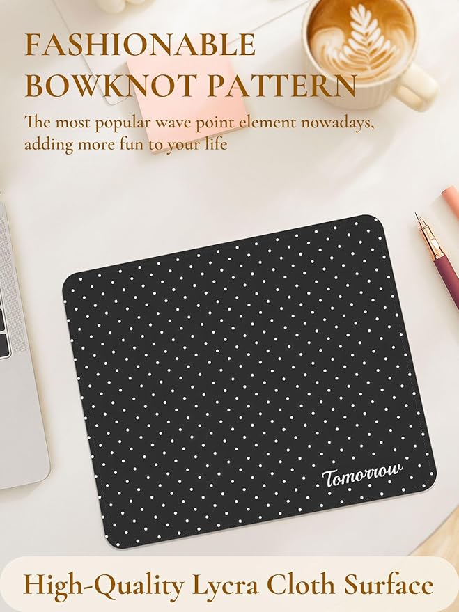 Cute Fashion Polka Dot Mouse Pad, Waterproof Aesthetics Dots Mouse Mat Design,Non-Slip Rubber Base Computer Simple Funny Mousepad,Wave Point Small Mouse Pad Desk Accessories,Black
