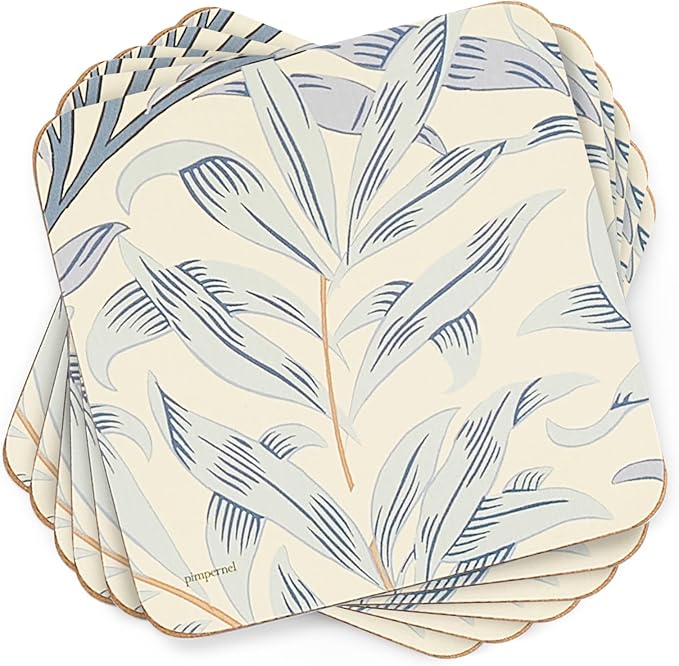 Pimpernel Morris & Co Willow Bough Blue Coasters, Set of 6 - Heat-Safe Drinkware Mats with Floral Design & Cork Backing for Dining Table Styling & Giftable Tableware for Special Occasions