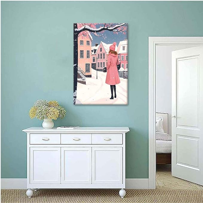 Canvas Wall Art serene winter scene in a quaint village art print Christmas snow cosy winter's day 24x36in-UnFramed