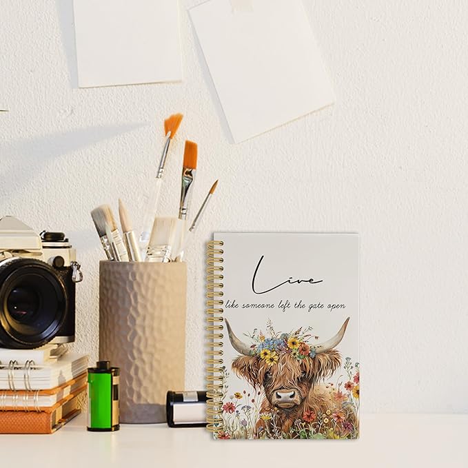 Inspirational Positive Cow Journal Notebook - Rustic Sunflower Western Cow Notebooks College Ruled for Work School, Gifts for Farmer, Office Supplies, Hardcover Spiral Notebook 5.5"x8.3"