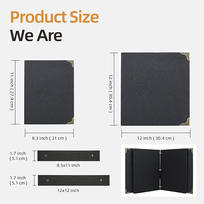 Vienrose DIY Scrapbook Photo Album Kit with Pens Tapes and Stickers 60 Pages Hardcover 12x12 Inches 3 Rings Removable Black Paper Scrapbooking for Lover Friends Kids Wedding Black