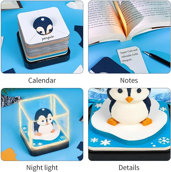 3D Art Calendar 2026,3D Art Calendar Memo Pad,3D Paper Sculpture Calendars with LED Lights,3D Tear-away Paper Carving Art Memo Pad Notepad,for Record Planner and Habit Tracker Bookmark