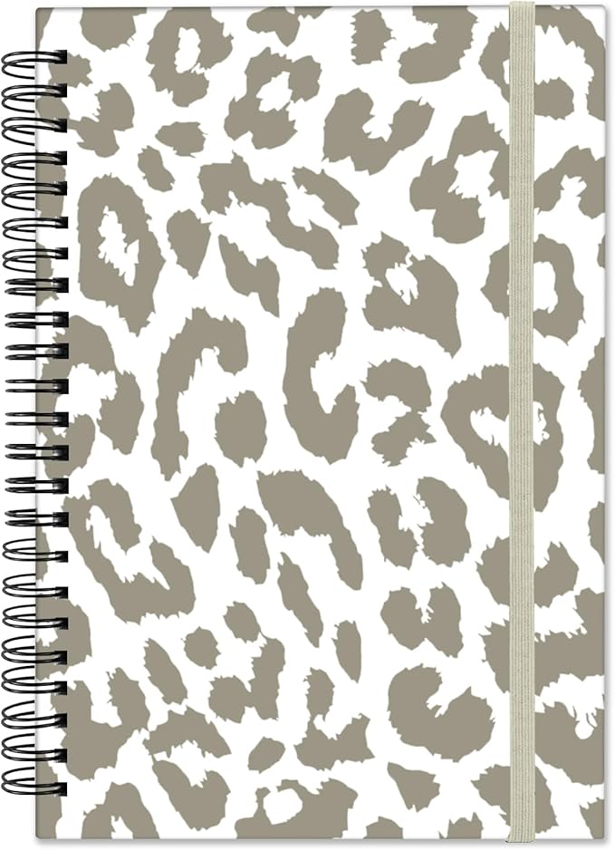 Spiral Notebook,Hardcover Journal Wide Ruled Spiral Notebook,A5 5.5 x 8.3 Inch,80GSM Thick Paper 60 Sheets 120 Pages for Girls Women School Office Aesthetic Cute-Grey Leopard Cheetah