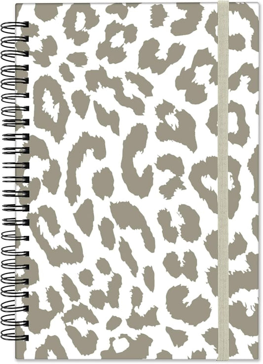Spiral Notebook,Hardcover Journal Wide Ruled Spiral Notebook,A5 5.5 x 8.3 Inch,80GSM Thick Paper 60 Sheets 120 Pages for Girls Women School Office Aesthetic Cute-Grey Leopard Cheetah