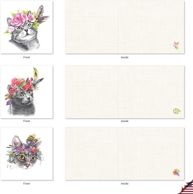 The Best Card Company - 10 All Occasion Blank Cat Cards (4 x 5.12 Inch) - Cute Assorted Bulk Card Set - Fabulous Felines AMQ5649OCB-B1x10