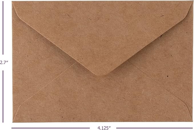 Kraft Mini Envelopes Brown Kraft Gummed Envelopes for Gift Cards and Business Cards (4"x2.75" 60 Pack)